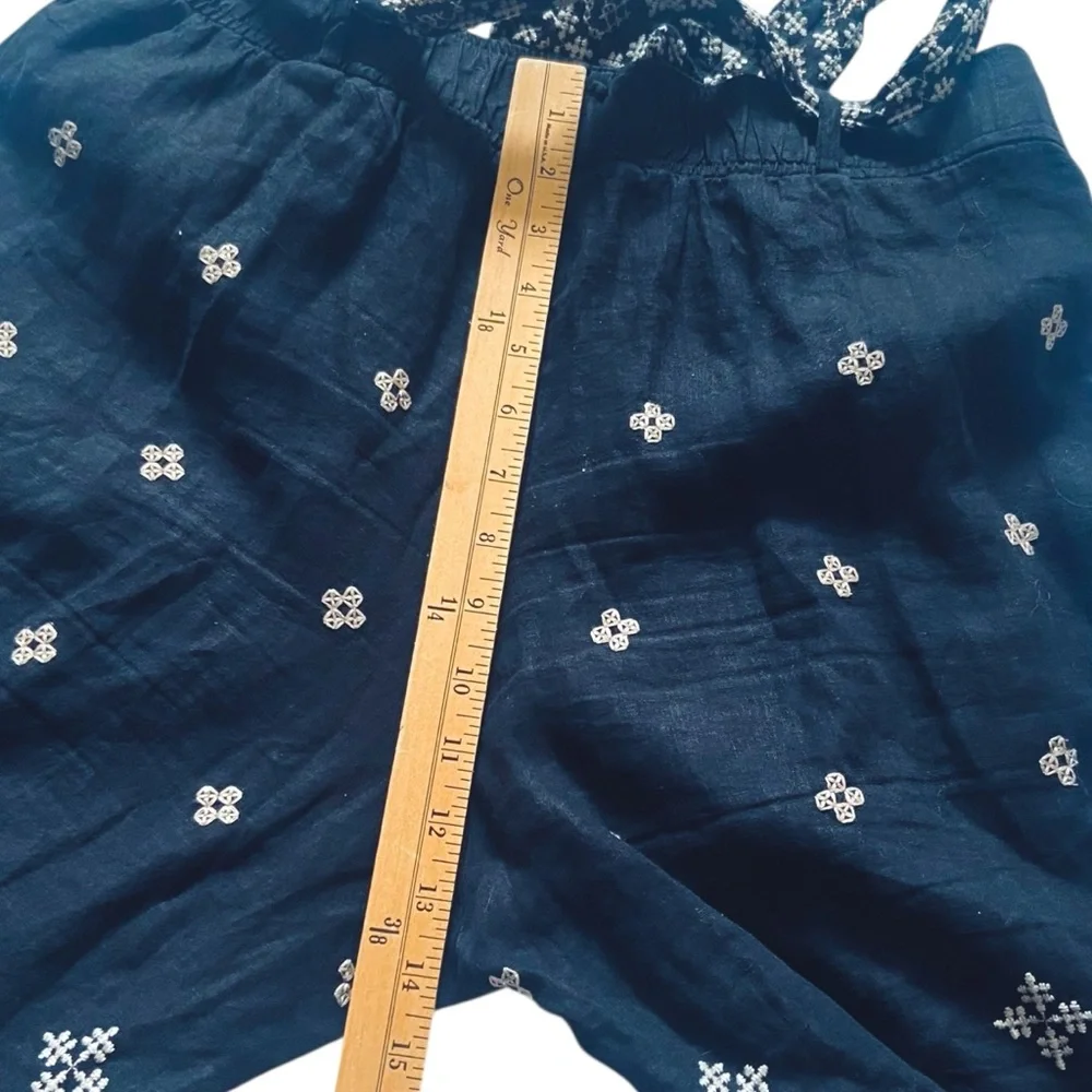 Johnny Was _ JW Los Angeles 100% Linen Black Pants with White Embroided Size M - Picture 8 of 11